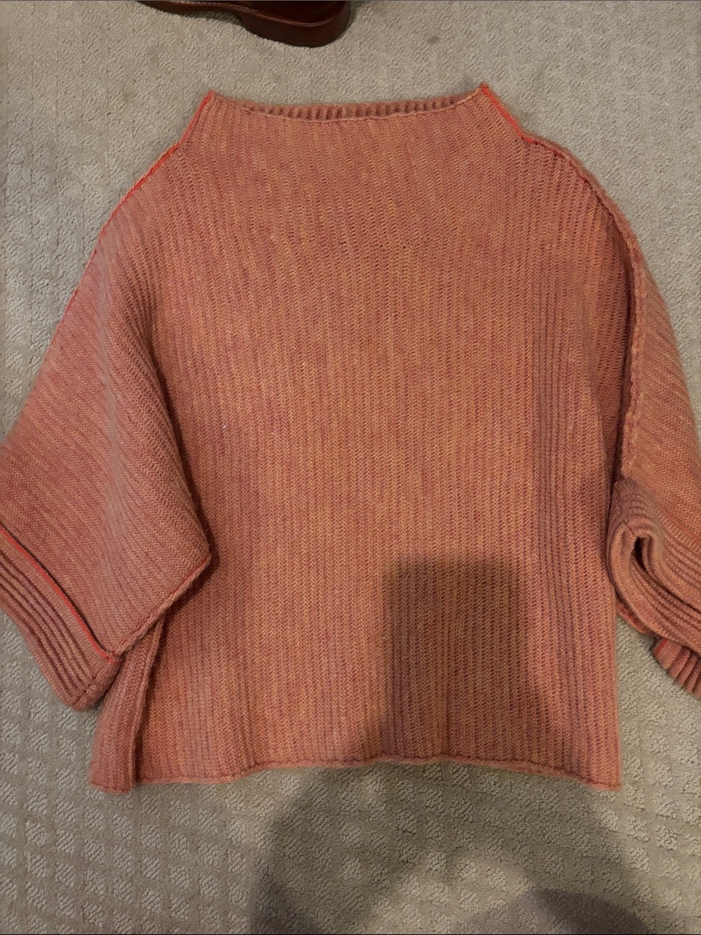 Anthropologie MOTH Peach Knit Sweater - Casual Boxy Crop Pullover 3/4 sleeve XS